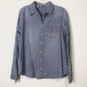 Polka Dots Chambray Button Down Shirt in SZ L